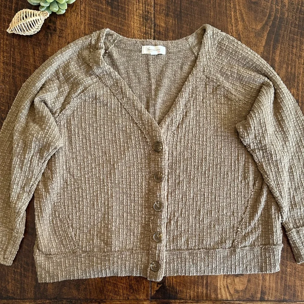 Two by Vince Camuto | Brown Textured Cotton Blend V-Neck Cardigan, Size XXL